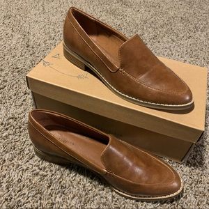 Brown leather loafers
